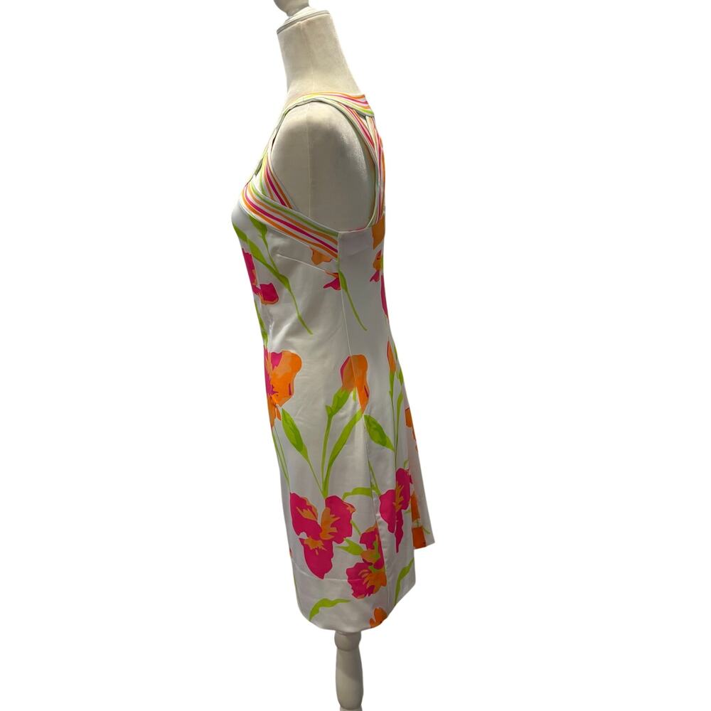 Gretchen Scott Isosceles Icon Dress XS Bright Floral Stripe Neck Stretch Shift - Picture 5 of 11
